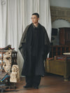 AVIVA JIFEI XUE 24 Autumn and Winter Black Wool Linen Satin Long Kimono Coat AJX-FW24-LKC-BWLS-HEI Black
